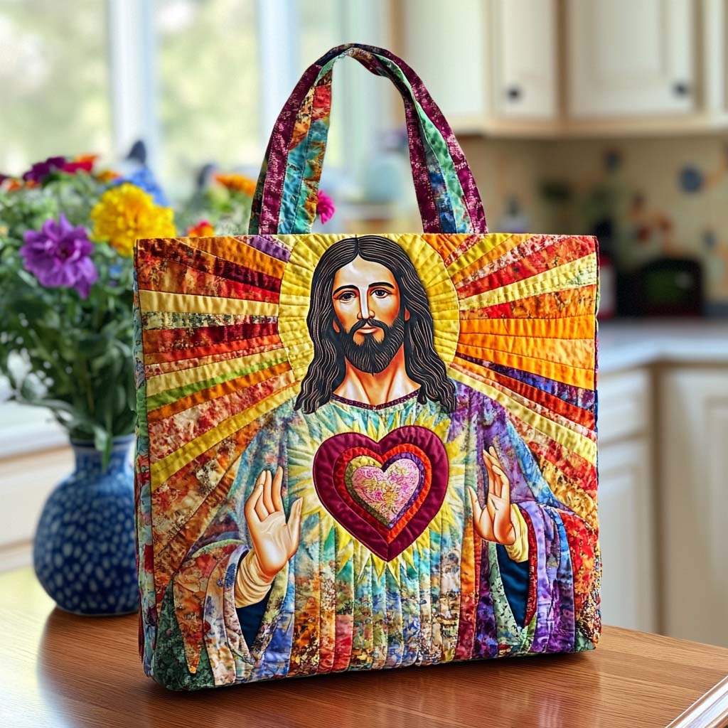 Sacred Heart Joy Quilted Tote Bag Christian Christmas Gifts For Family