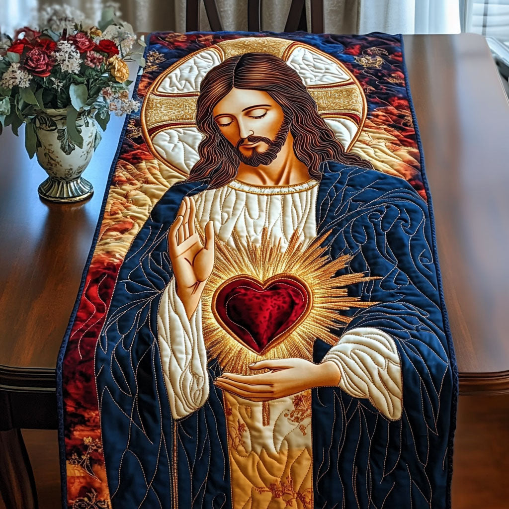 Sacred Heart Light Quilted Table Runner Christmas Dining Table Runner Sister In Christ Gifts