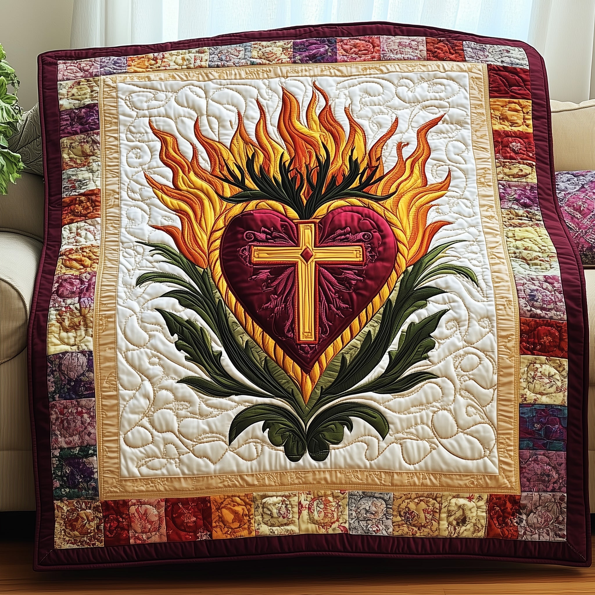 Sacred Heart of Grace Quilted Blanket Merchandise Throw BlanketDaughter To Mummy Christmas Gifts