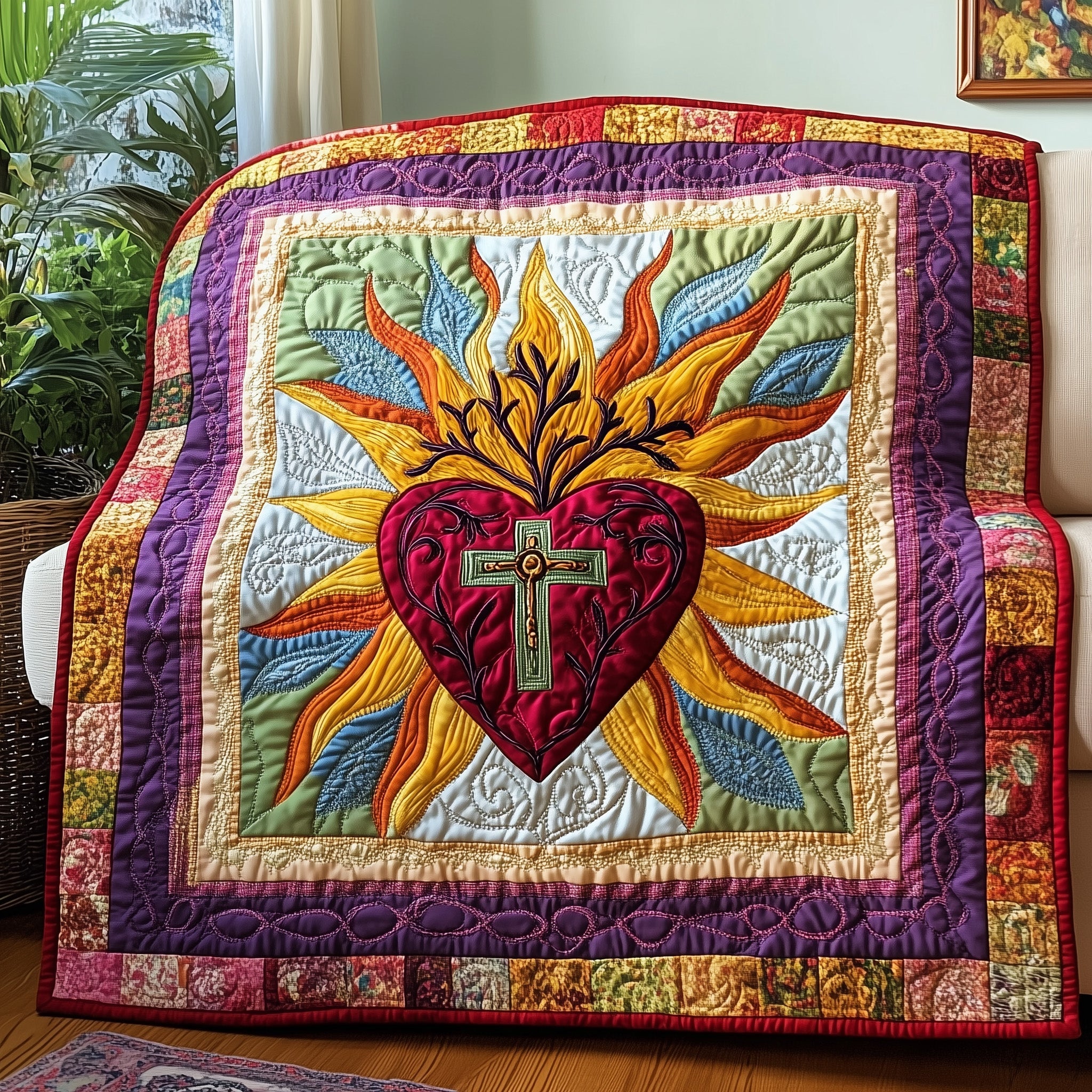 Sacred Heart of Grace Quilted Blanket Merchandise Throw BlanketMother And Daughter Christmas Gifts