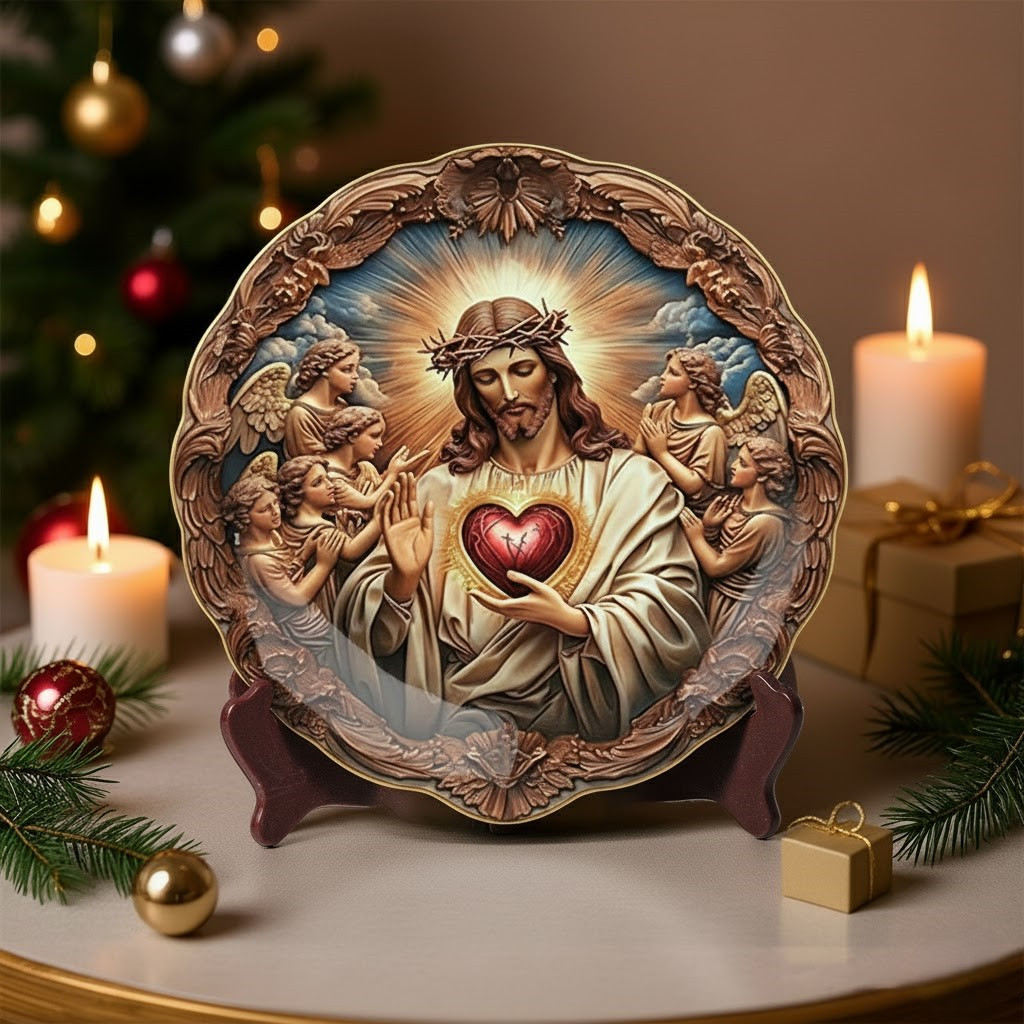 Sacred Heart Of Jesus Christmas Ceramic Plate 2025 Decoration Xmas Gifts For Mum