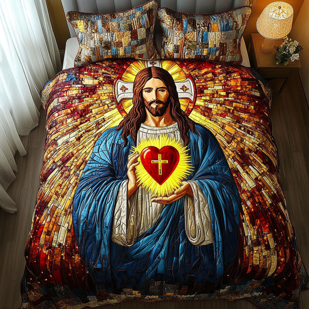 Sacred Heart Quilted Bedding Set Cute Bedroom Decor Unique Religious Gifts