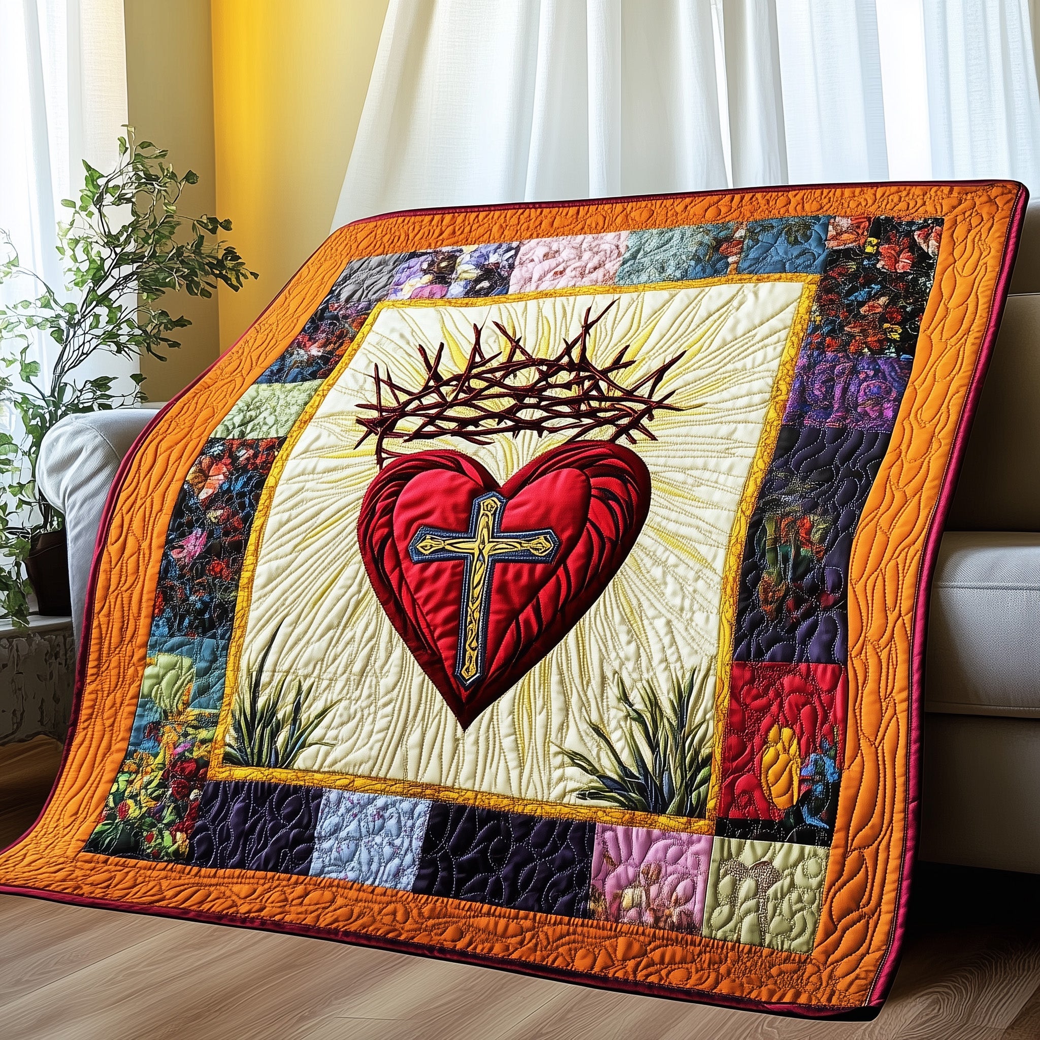 Sacred Heart Quilted Blanket Merchandise Throw BlanketBest Christian Christmas Gifts