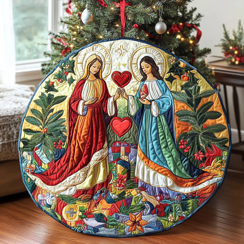 Sacred Heart Quilted Tree Skirt Christmas Tree Decoration Religious Christmas Gifts