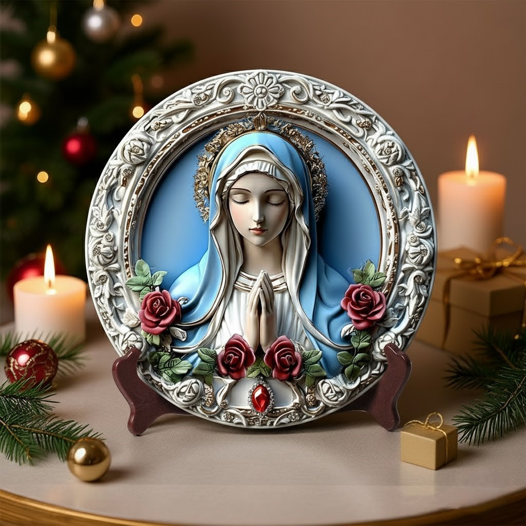 Sacred Heart Virgin Mary Christmas Ceramic Plate Good Gifts For Wife Xmas 2025