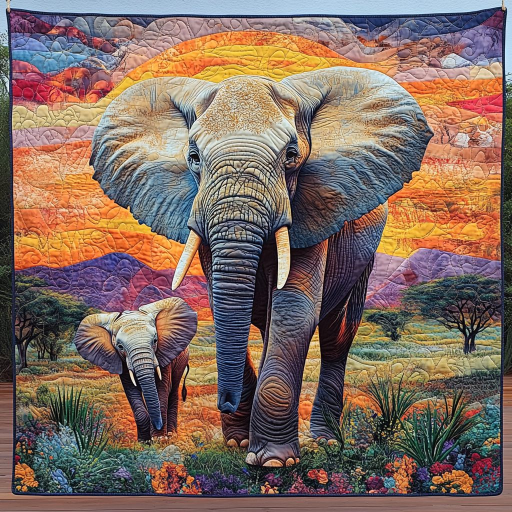 Sacred Herd Quilted Blanket Unique Elephant Gifts