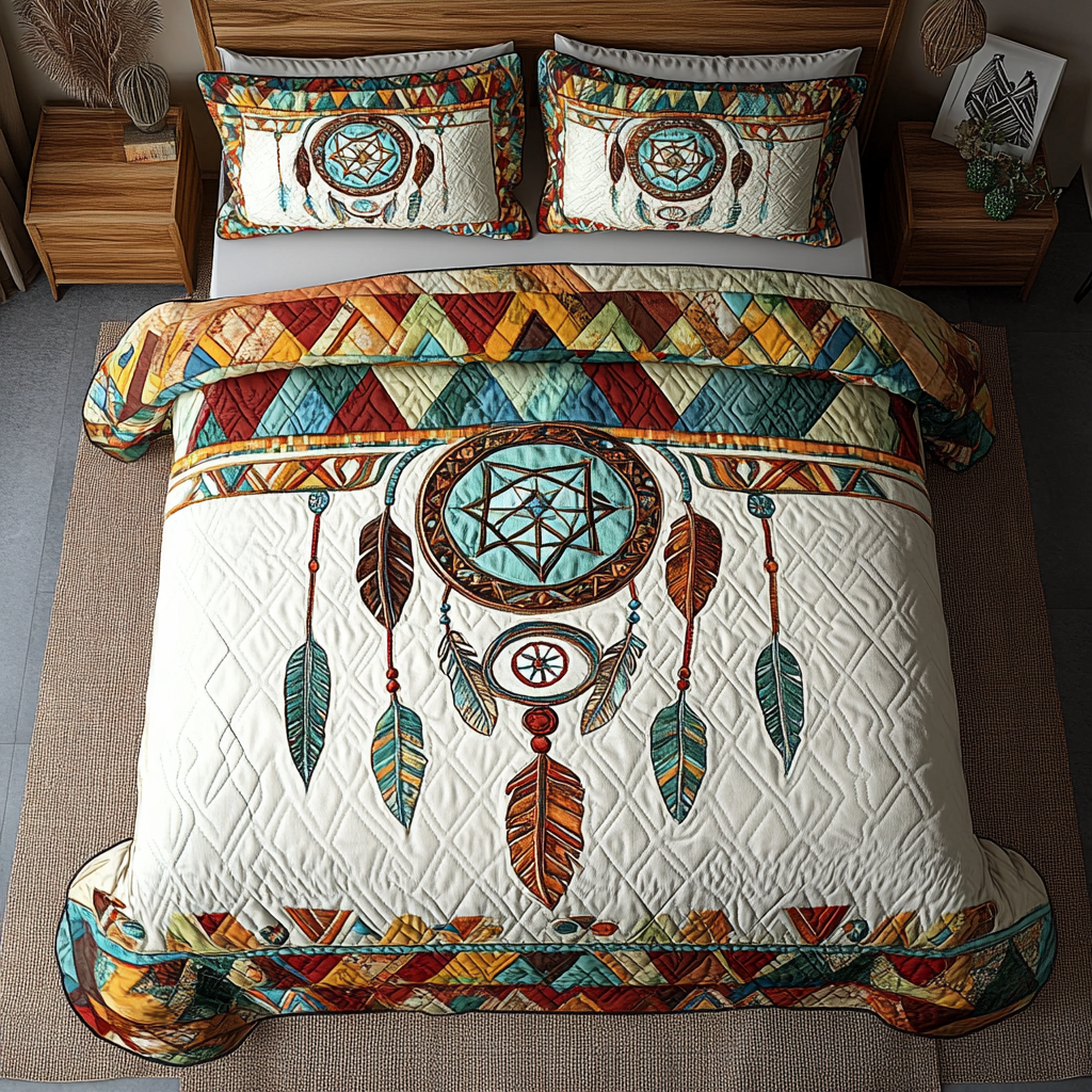 Sacred Hoop Quilted Bedding Set Xmas Holiday Duvet Cover Set Native American Presents