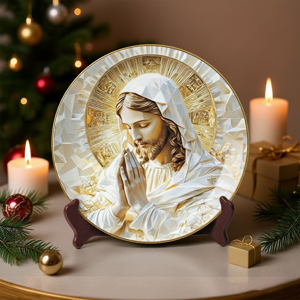 Sacred Jesus Prayer Christmas Ceramic Plate Decoration Xmas Faith Based Gifts For Him