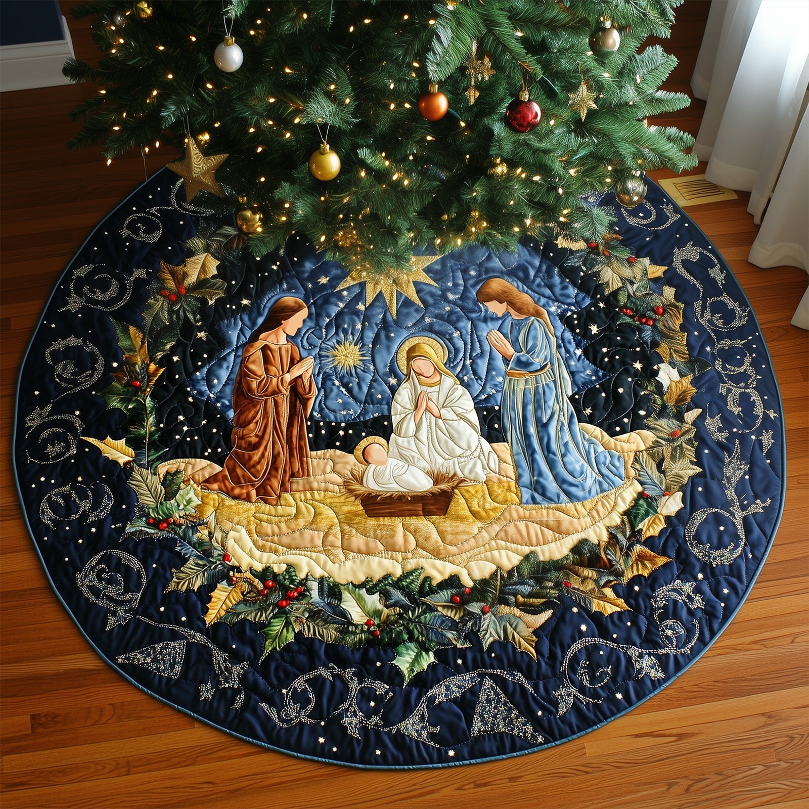 Sacred Joy Quilted Christmas Tree Skirt Perfect Merch Gift Tree Skirt for Holiday Season