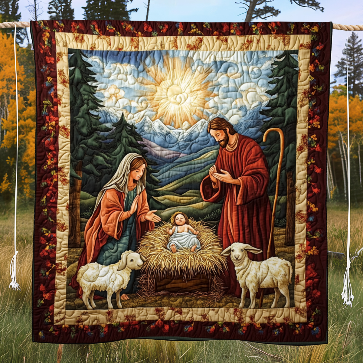 Sacred Lamb Quilted Blanket Christian Christmas Gifts