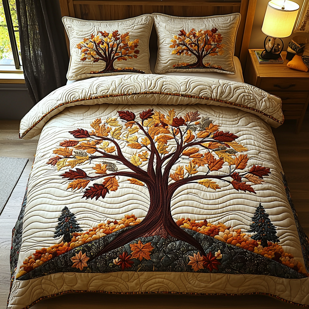 Sacred Leaves Quilted Bedding Set Bedspread Set Tree Of Life Gift Items