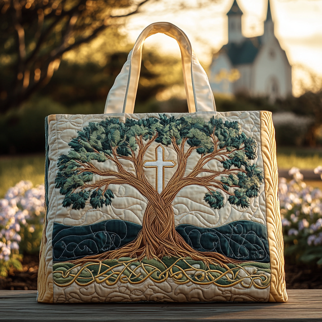 Sacred Lines Quilted Tote Bag God Daughter Gifts