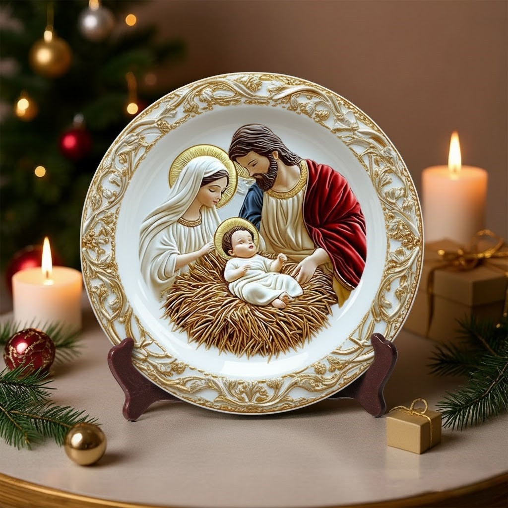 Sacred Manger Scene Christmas Ceramic Plate Good Ideas For Family Xmas Decoration