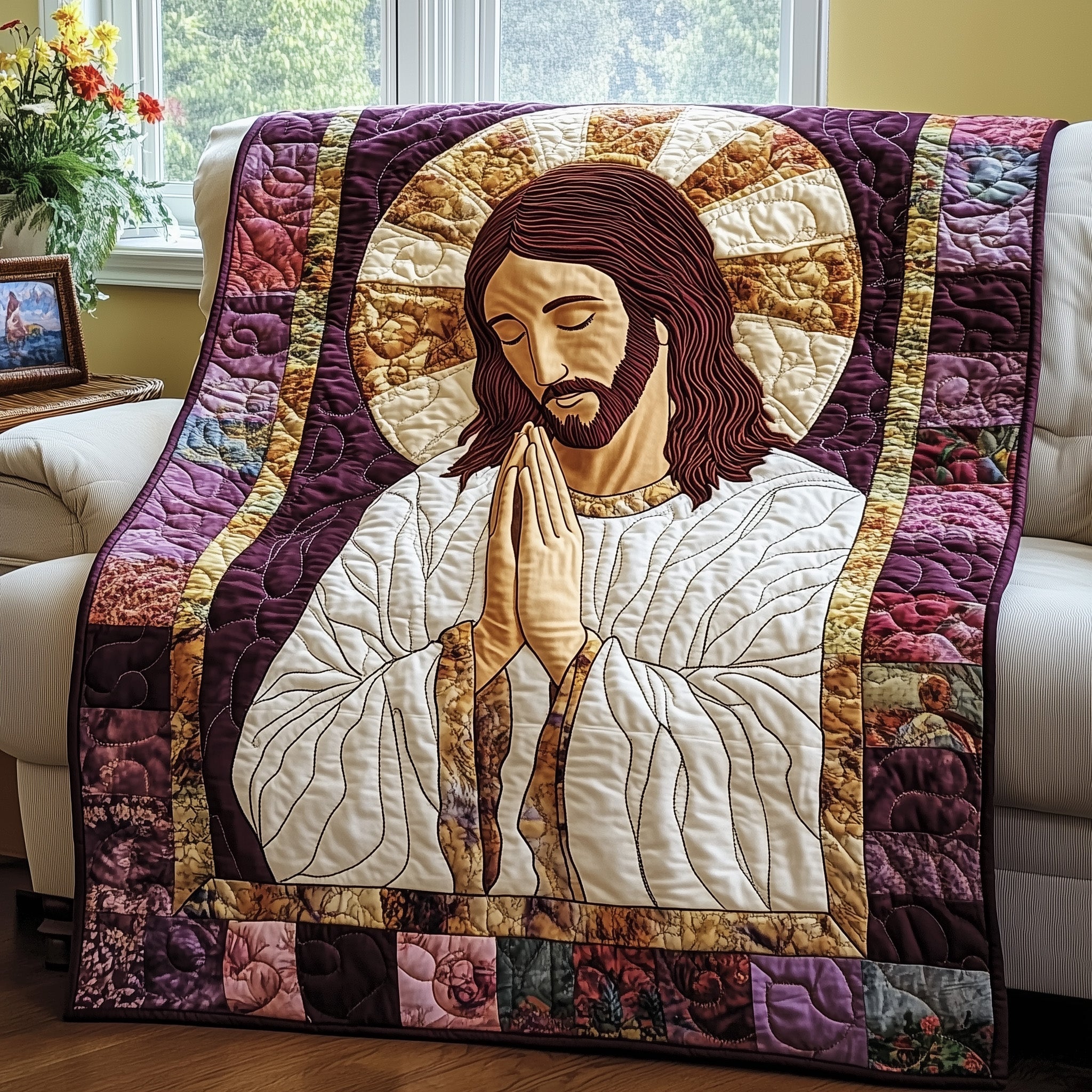 Sacred Moments of Prayer Quilted Blanket Cute Bed BlanketEaster Themed Gifts