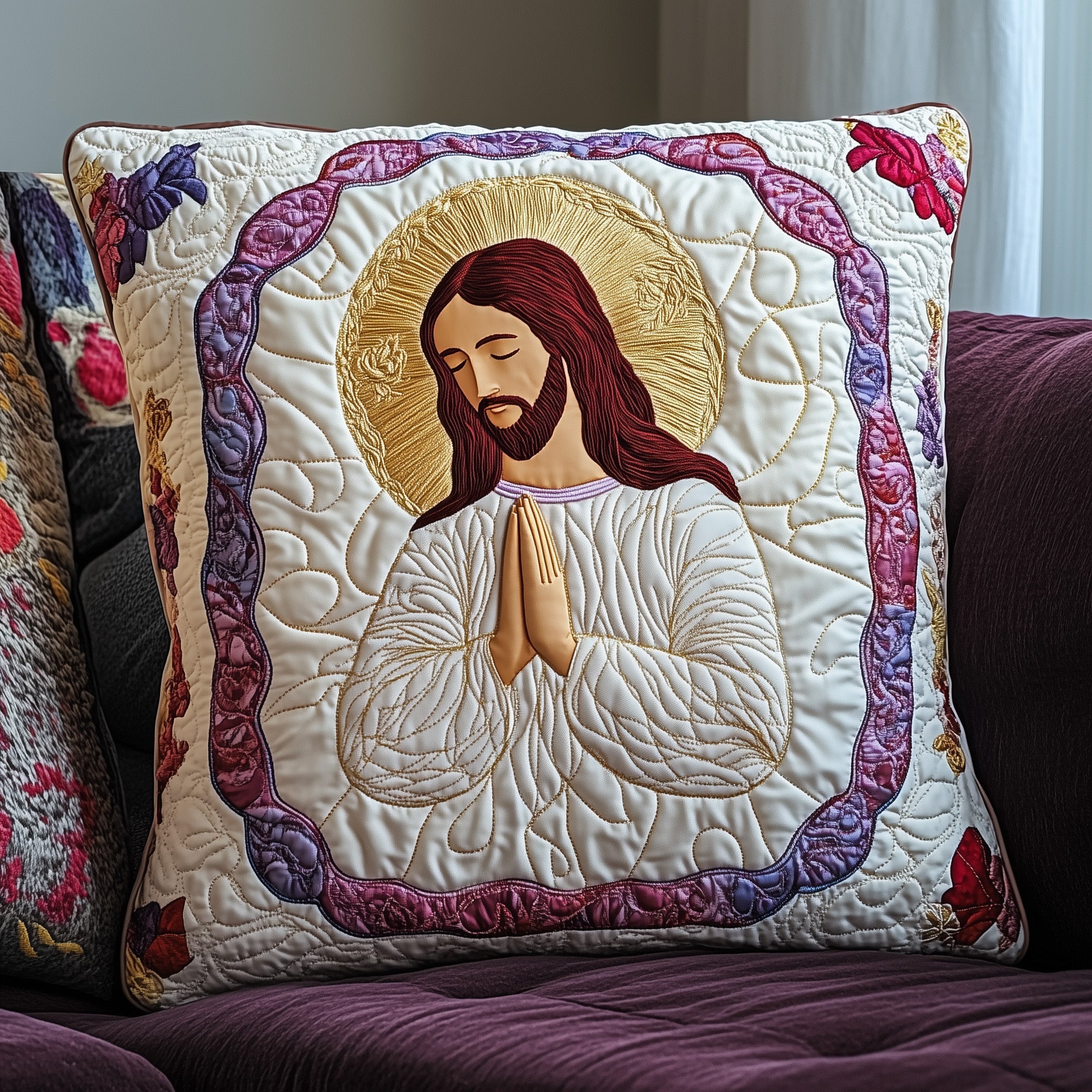 Sacred Moments of Prayer Quilted Pillow Case Square Pillow Cushion CoverBest Easter Gifts For Adults