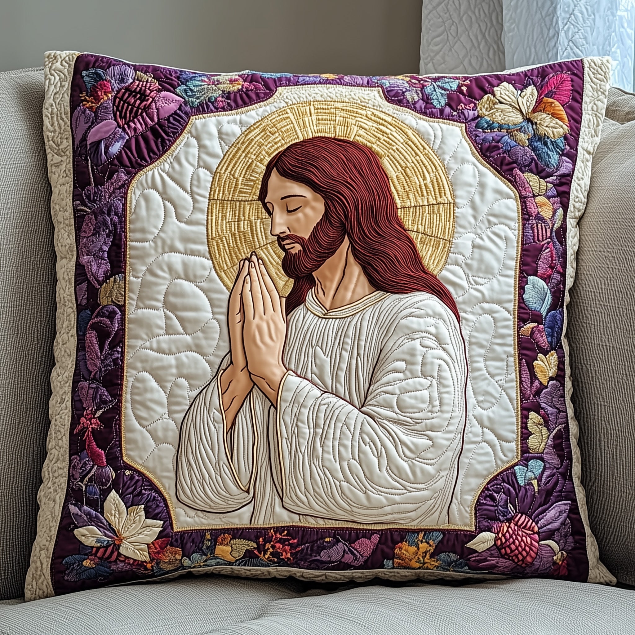 Sacred Moments of Prayer Quilted Pillow Case Square Pillow Cushion CoverChristian Easter Gifts