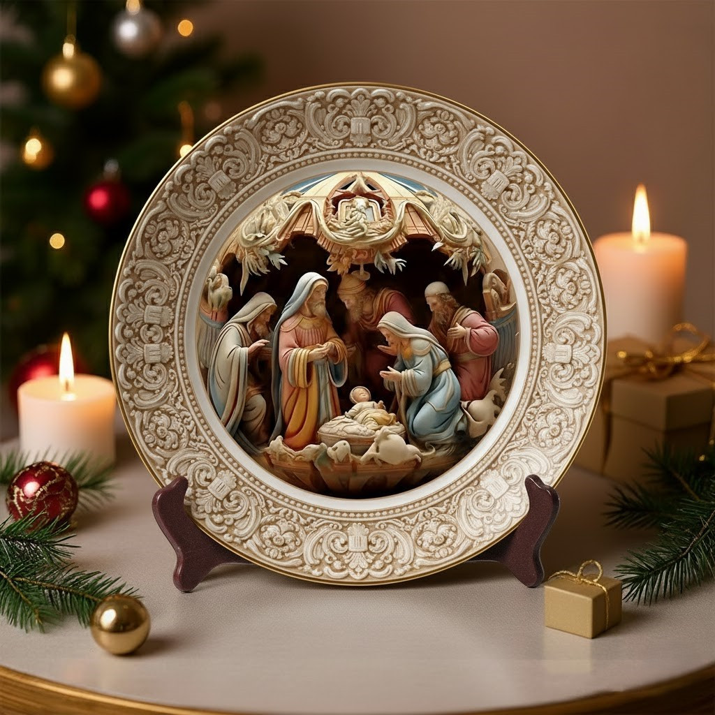Sacred Nativity Christmas Ceramic Plate Nativity Scene Xmas Presents For Christians