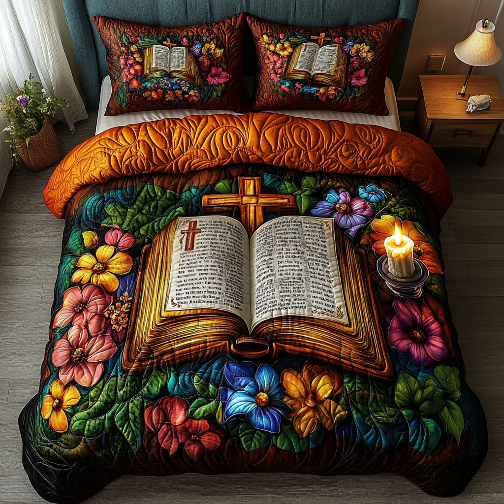 Sacred Pages Quilted Bedding Set Cozy Bedroom Decor Christian Christmas Gift Ideas