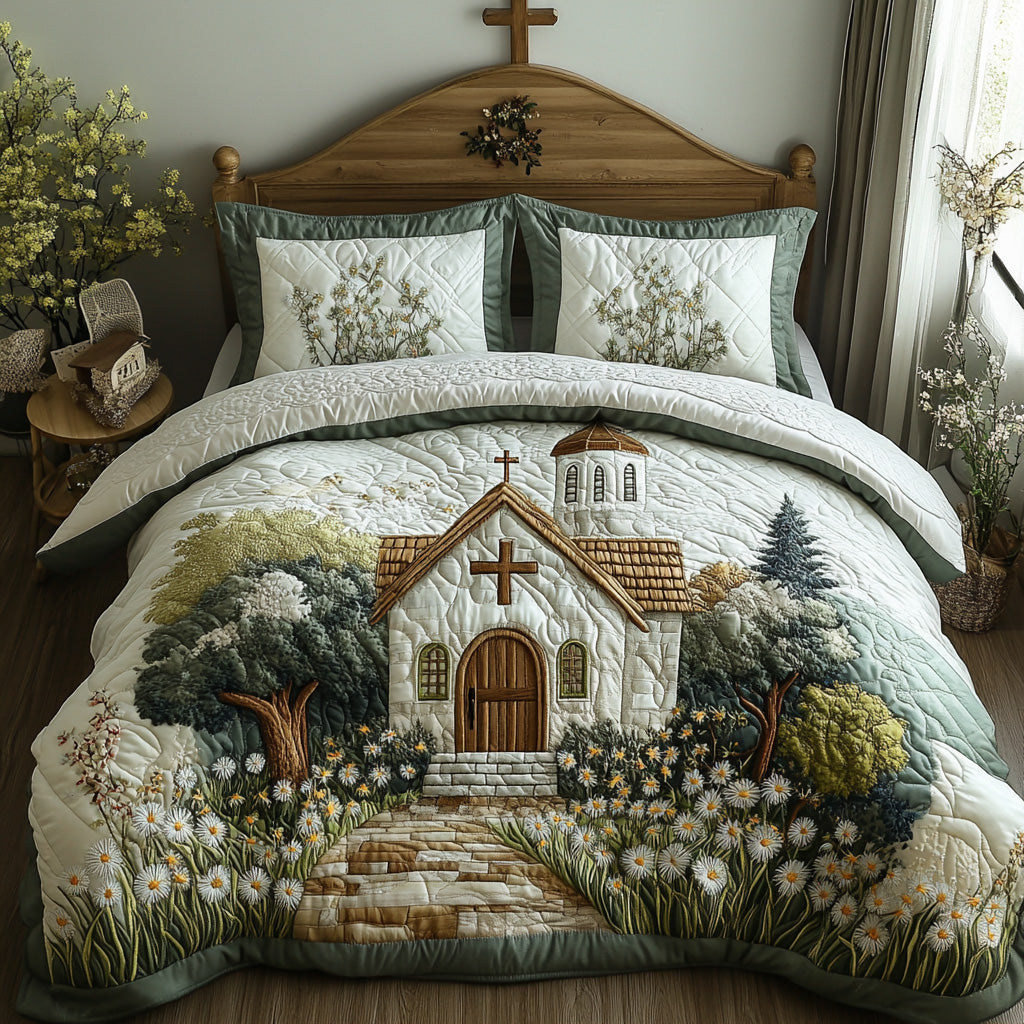 Sacred Path Quilted Bedding Set Aesthetic Room Decor Sister In Christ Gifts