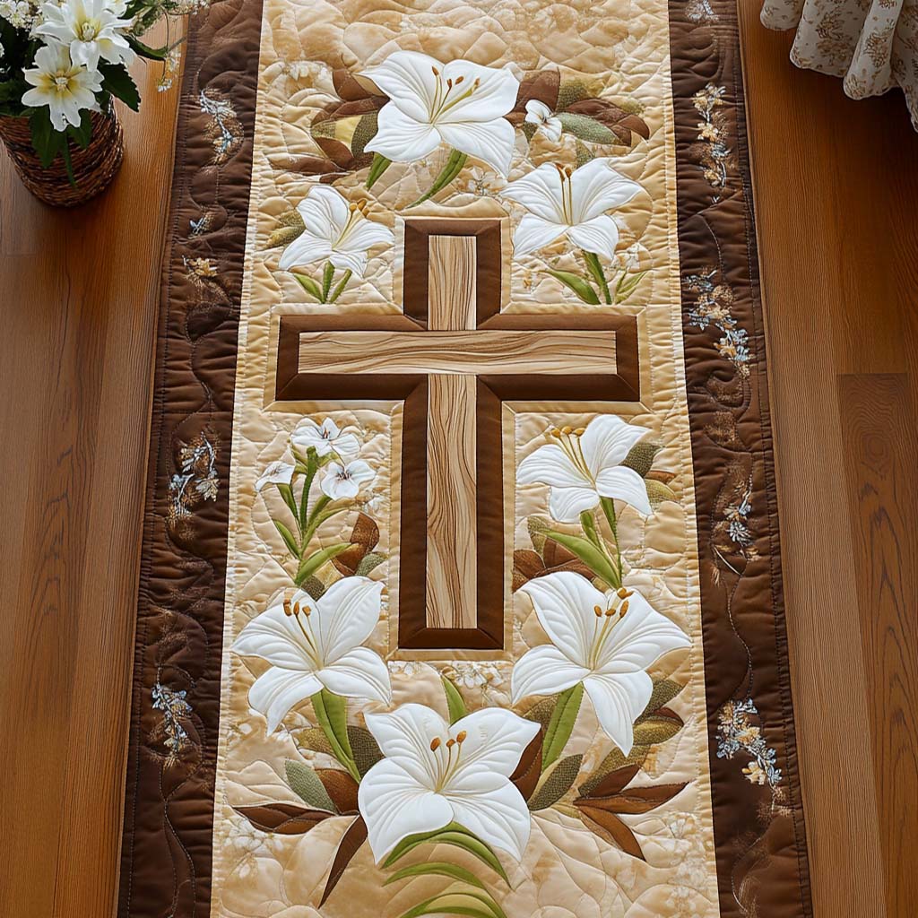 Sacred Petals Quilted Table Runner Nativity Table Runner Good Christian Gifts