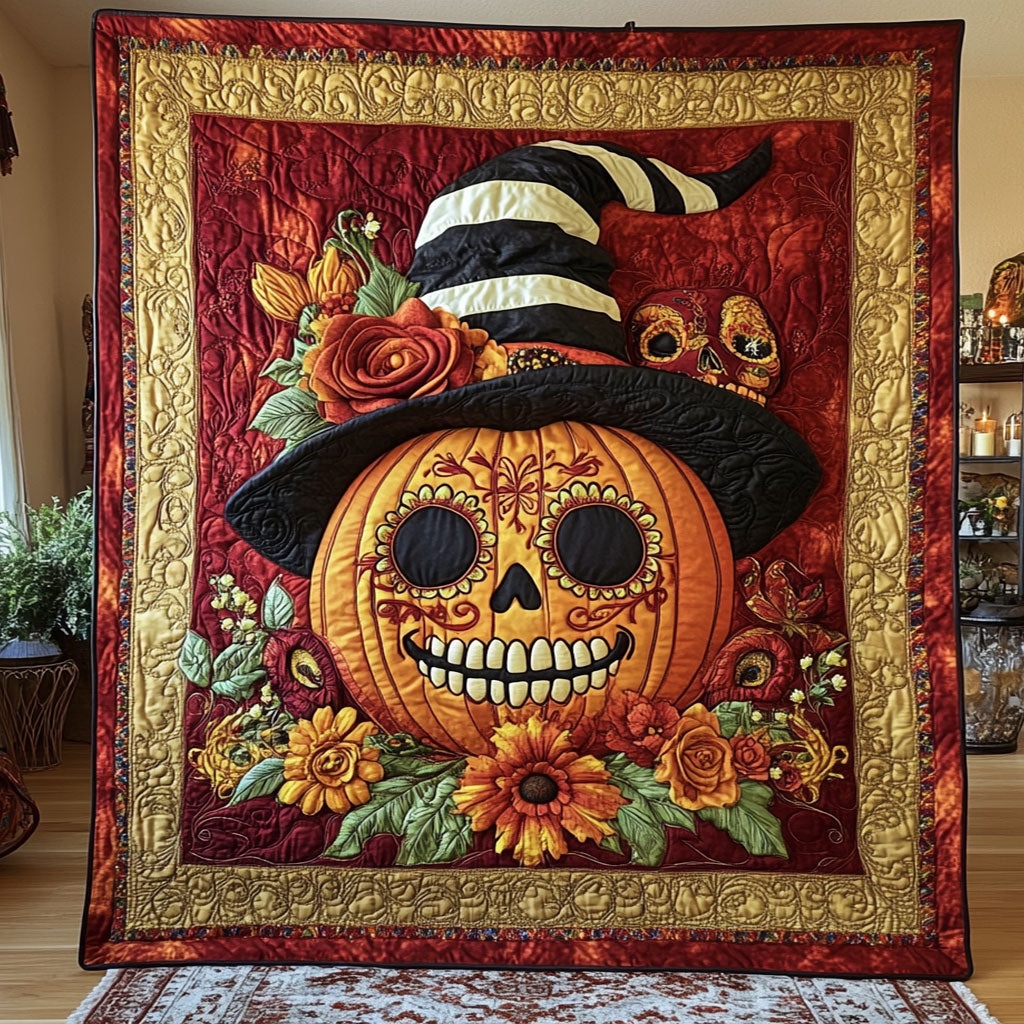 Sacred Pumpkin Night Quilt Luxury Quilt Blanket with Decorative Stitching