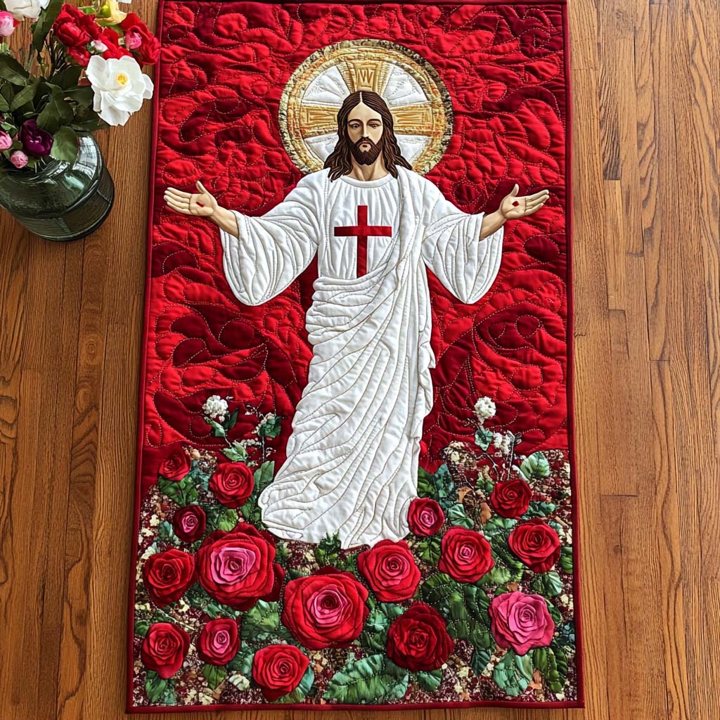 Sacred Risen Quilted Table Runner Holiday Themed Table Runners Religious Christmas Gifts
