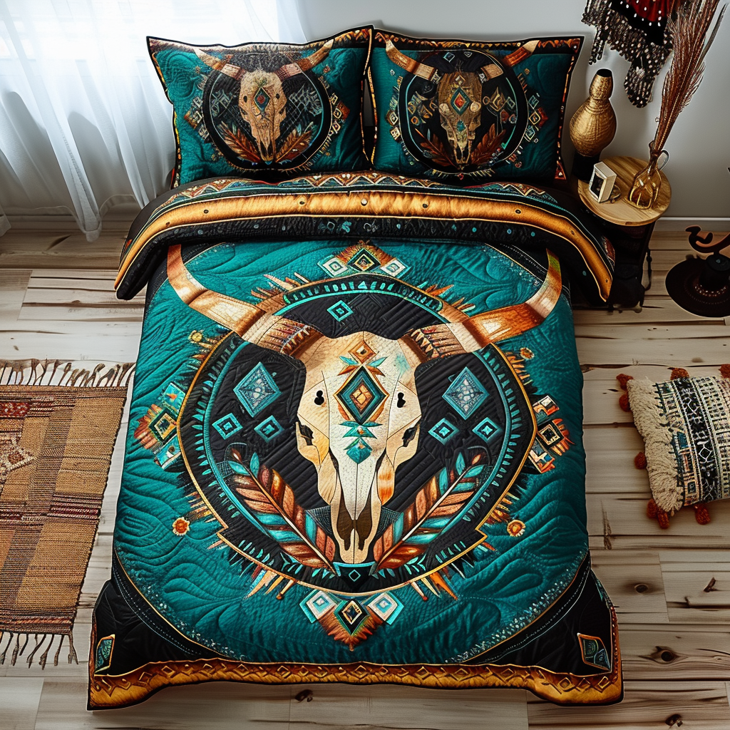 Sacred Skull Quilted Bedding Set Unique Bed Sheet Set Native American Christmas Gifts