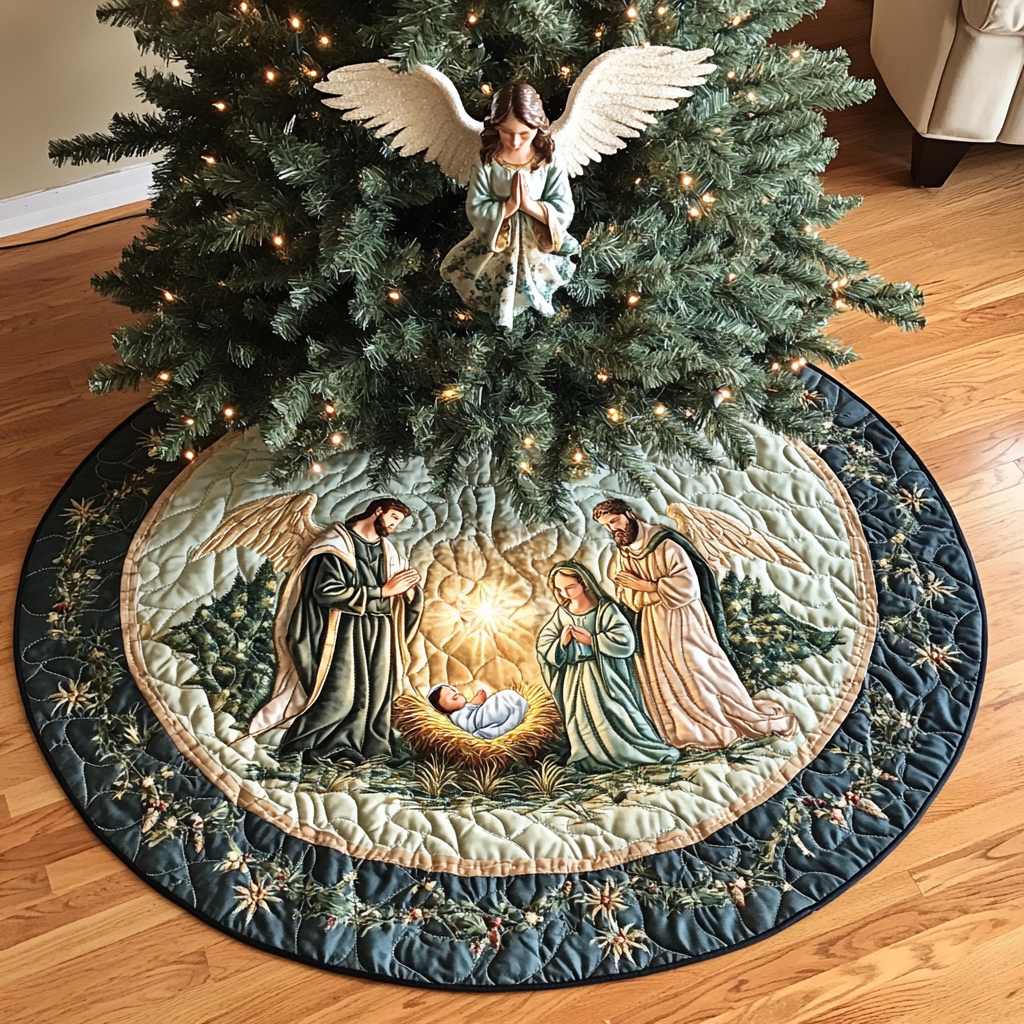 Sacred Spirit Quilted Christmas Tree Skirt Popular Gift Merch for Christmas Enthusiasts