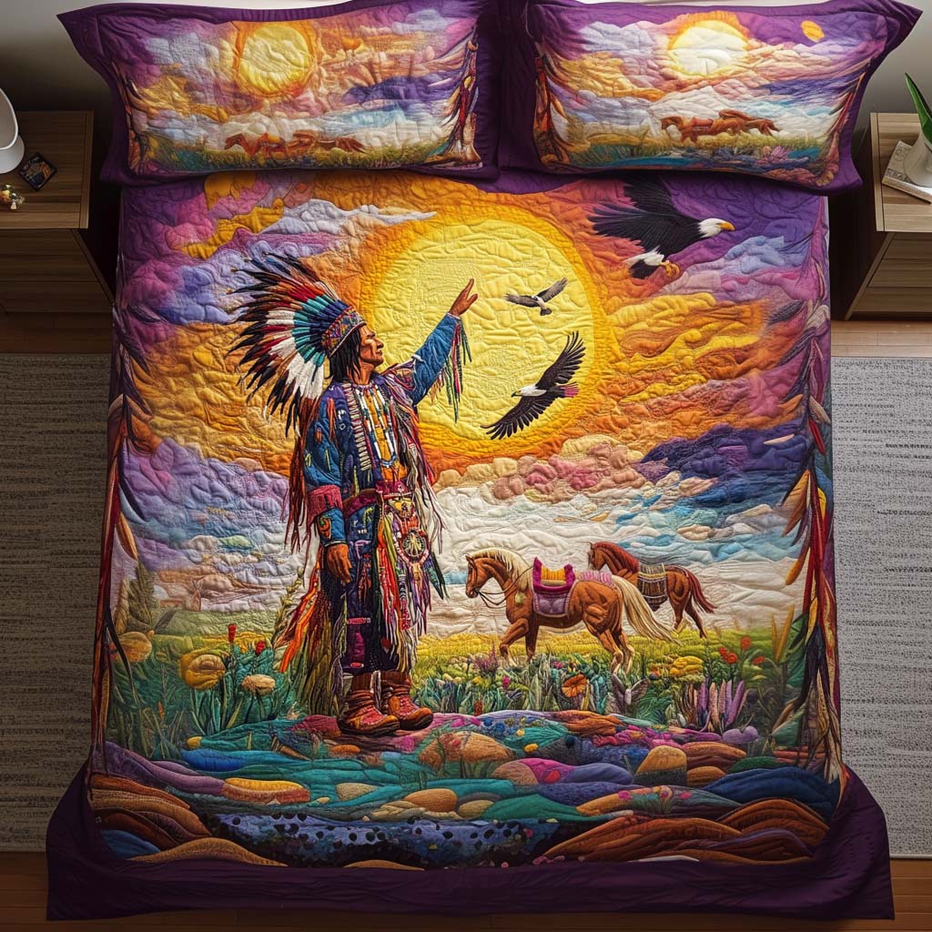 Sacred Stallion Quilted Bedding Set Best Comforter Sets Native American Christmas Gift Ideas