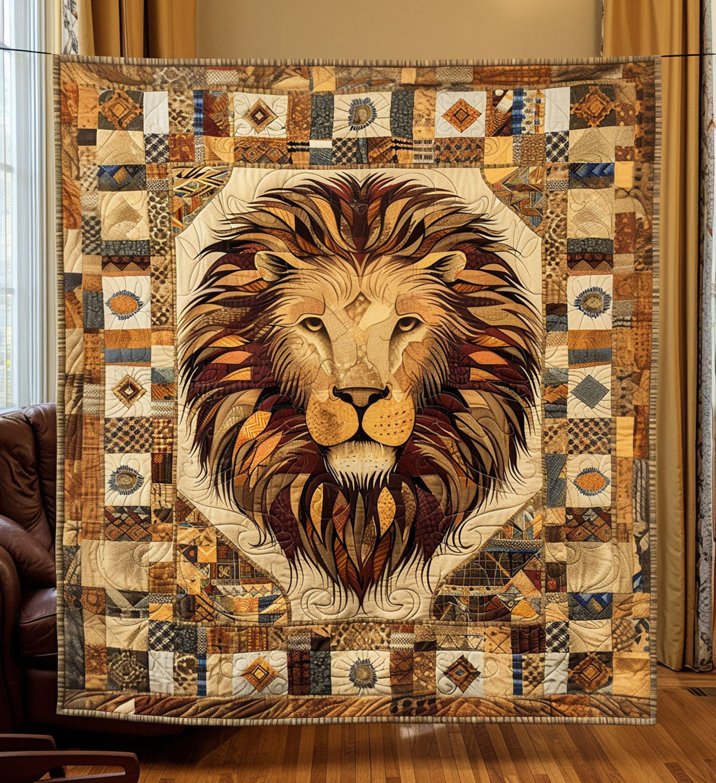 Sacred Strength Quilted Blanket Lion Blanket Gift For Animal Lover