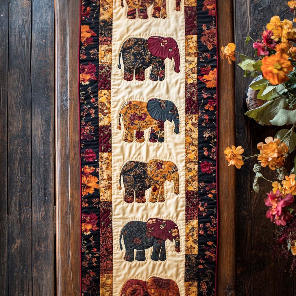 Sacred Strength Quilted Table Runner Dining Room Decor Unique Elephant Themed Gifts
