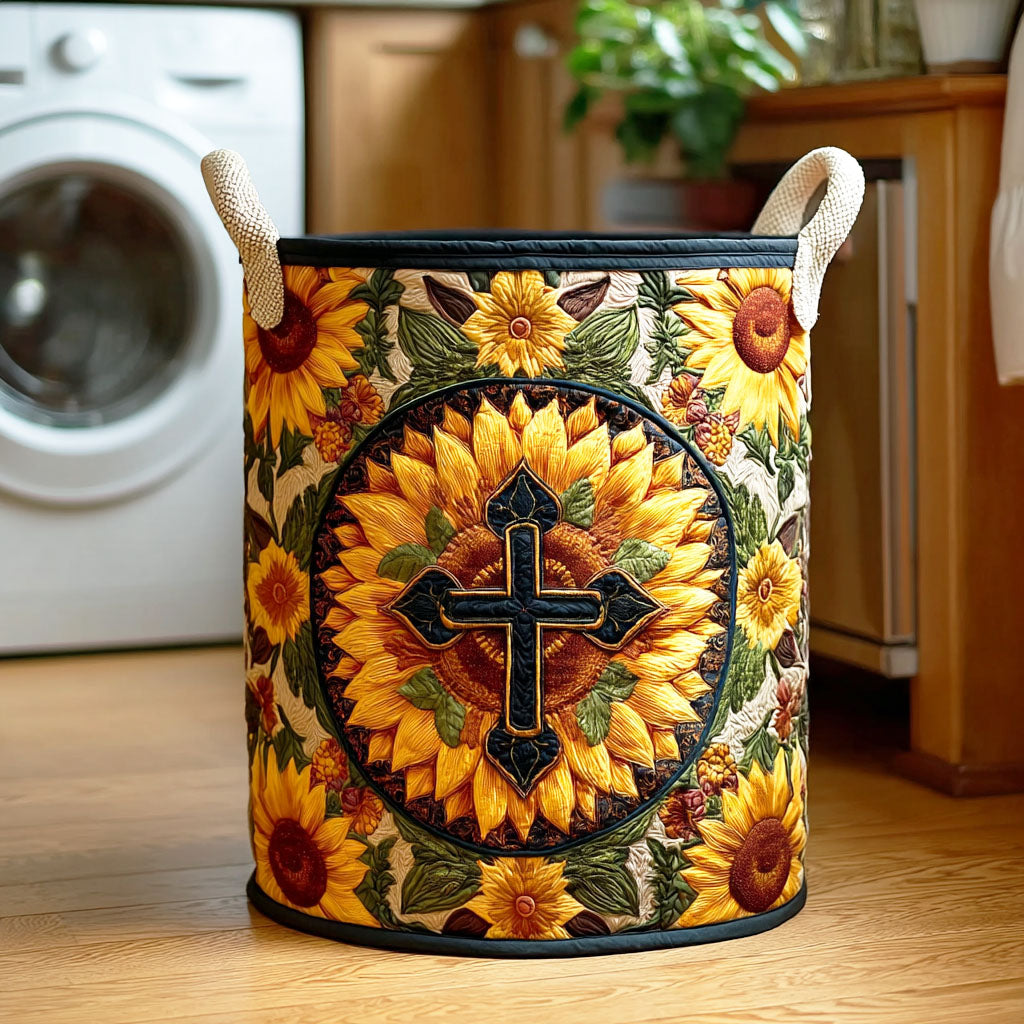 Sacred Sunflower Path Quilted Laundry Basket Perfect Gift For Apartment Living