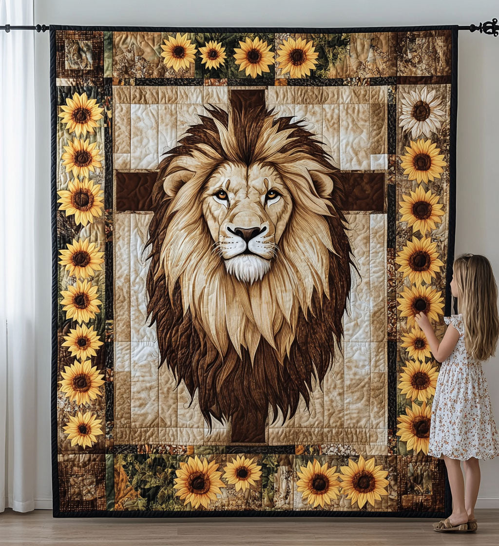 Sacred Sunflower Quilted Blanket Lion Blanket Gift For Animal Lover