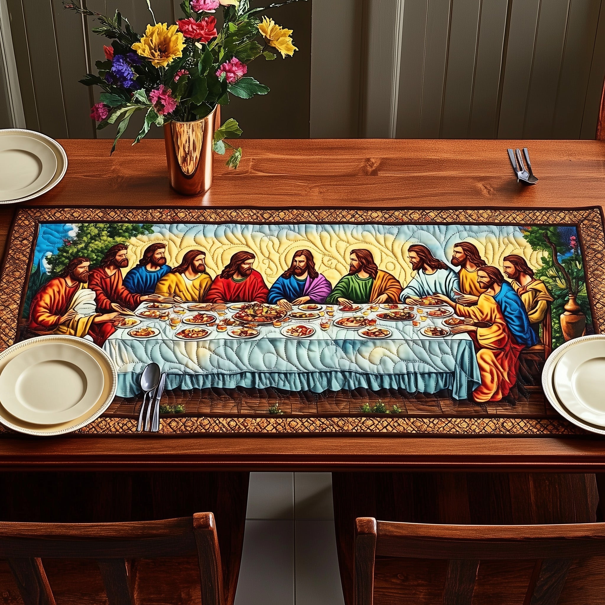 Sacred Supper Quilted Table Runner Table Runner for Christmas Decor
