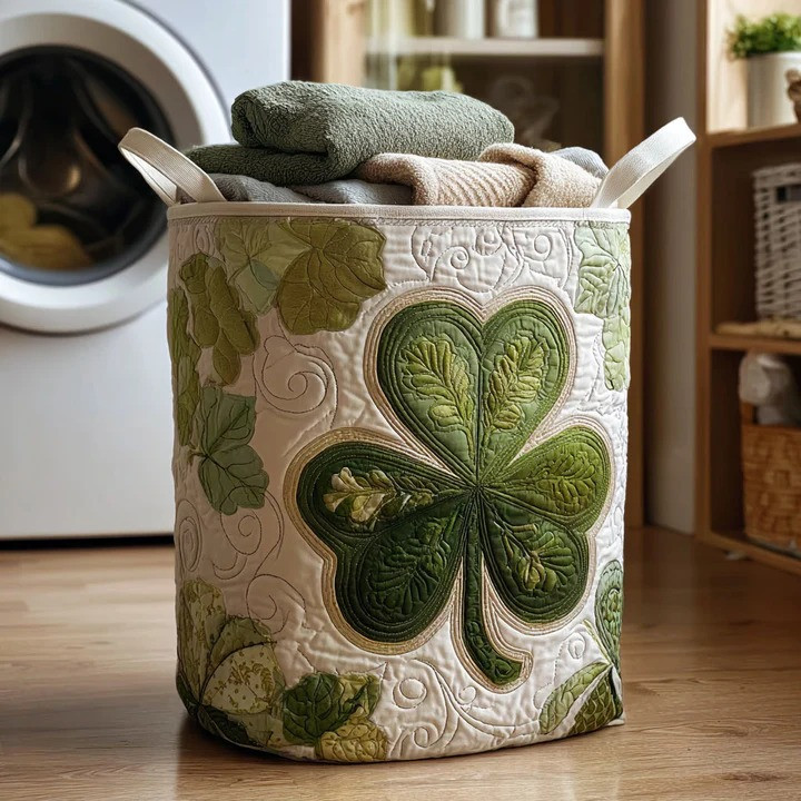 Sacred Verdant Path Celtic Quilted Laundry Basket Irish Green Heritage Organizer Gift For Celtic Lovers