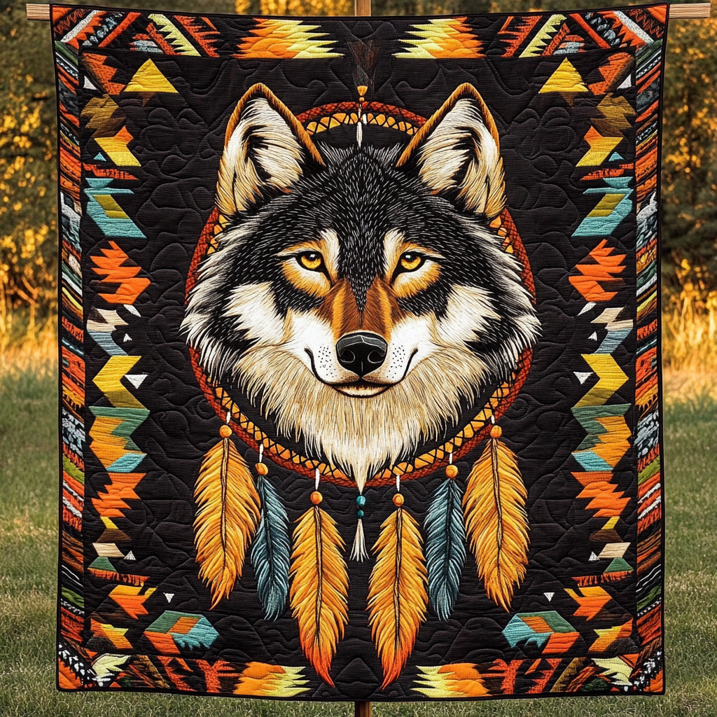 Sacred Wolf Path Quilted Blanket Gift For Wolf Lover
