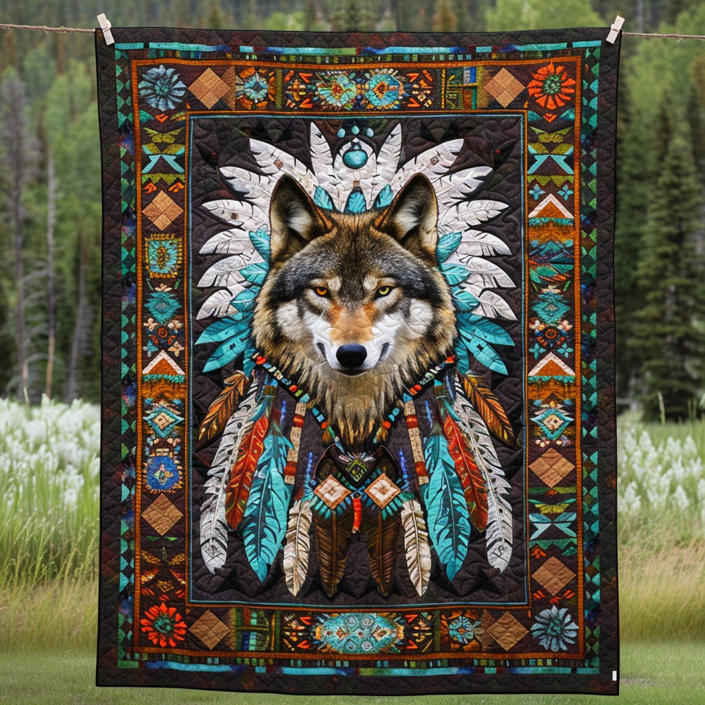 Sacred Wolf Quilted Blanket Wolf Gifts For Him
