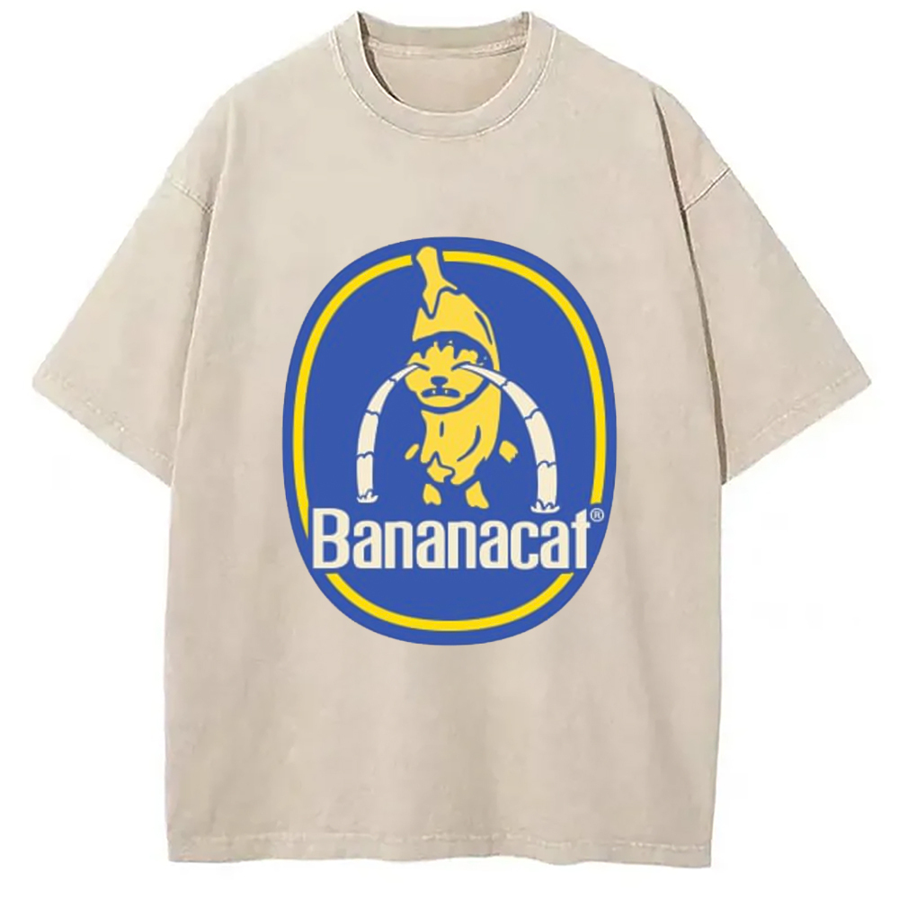 Sad Banana Cat Meme Washed T-Shirt Soft Cotton Daily Wear Tee Gifts For Best Friend