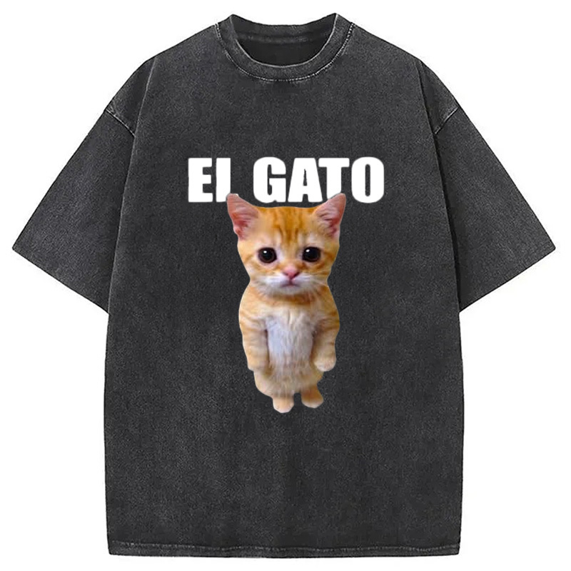 Sad Crying Cat Meme Washed T-Shirt Minimal Retro Graphic Clothing Gifts For Besties