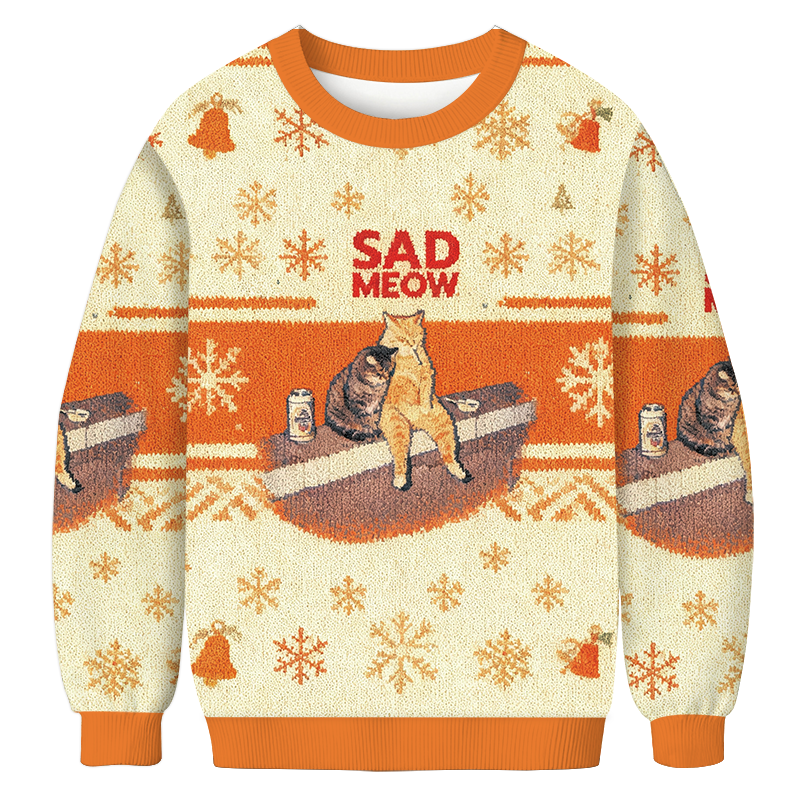 Sad Meow Smoking Cat Christmas Ugly Sweatshirt Holiday Season Gag Gift Top Sad Meow Smoking Cat Christmas Ugly Sweatshirt Holiday Season Gag Gift Top