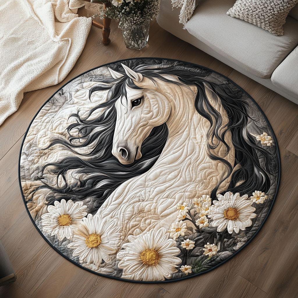 Saddle Bloom Quilted Round Mat Foyer Christmas Decor Best Presents For Horse Lovers