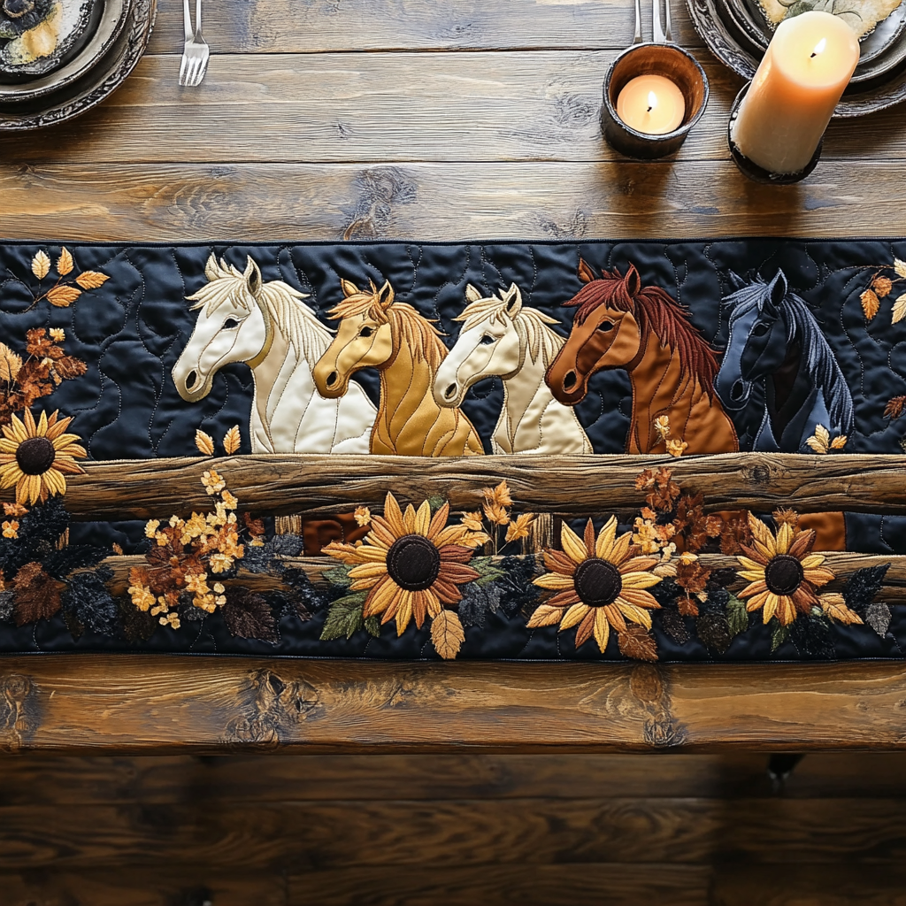 Saddle Bloom Quilted Table Runner Dining Decor Unique Gifts For Horse Lovers