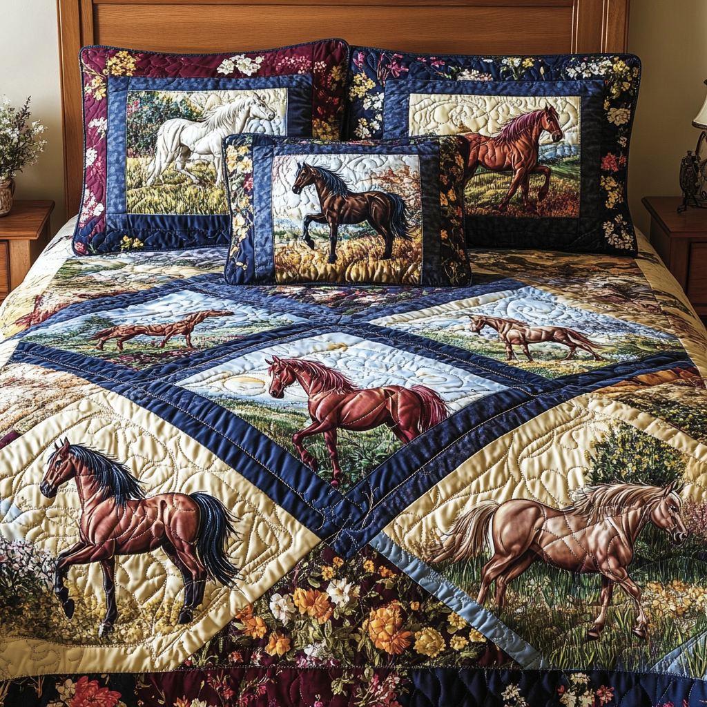 Saddle Spirit Quilted Bedding Set Best Bed Sheet Set Horse Themed Gifts For Adults