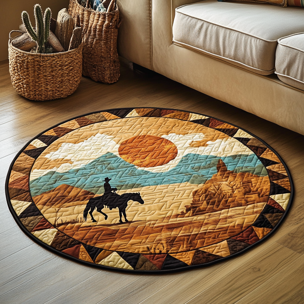 Saddle Sunset Quilted Round Mat Christmas Decor For Entryway Gifts For Someone Who Likes Horses