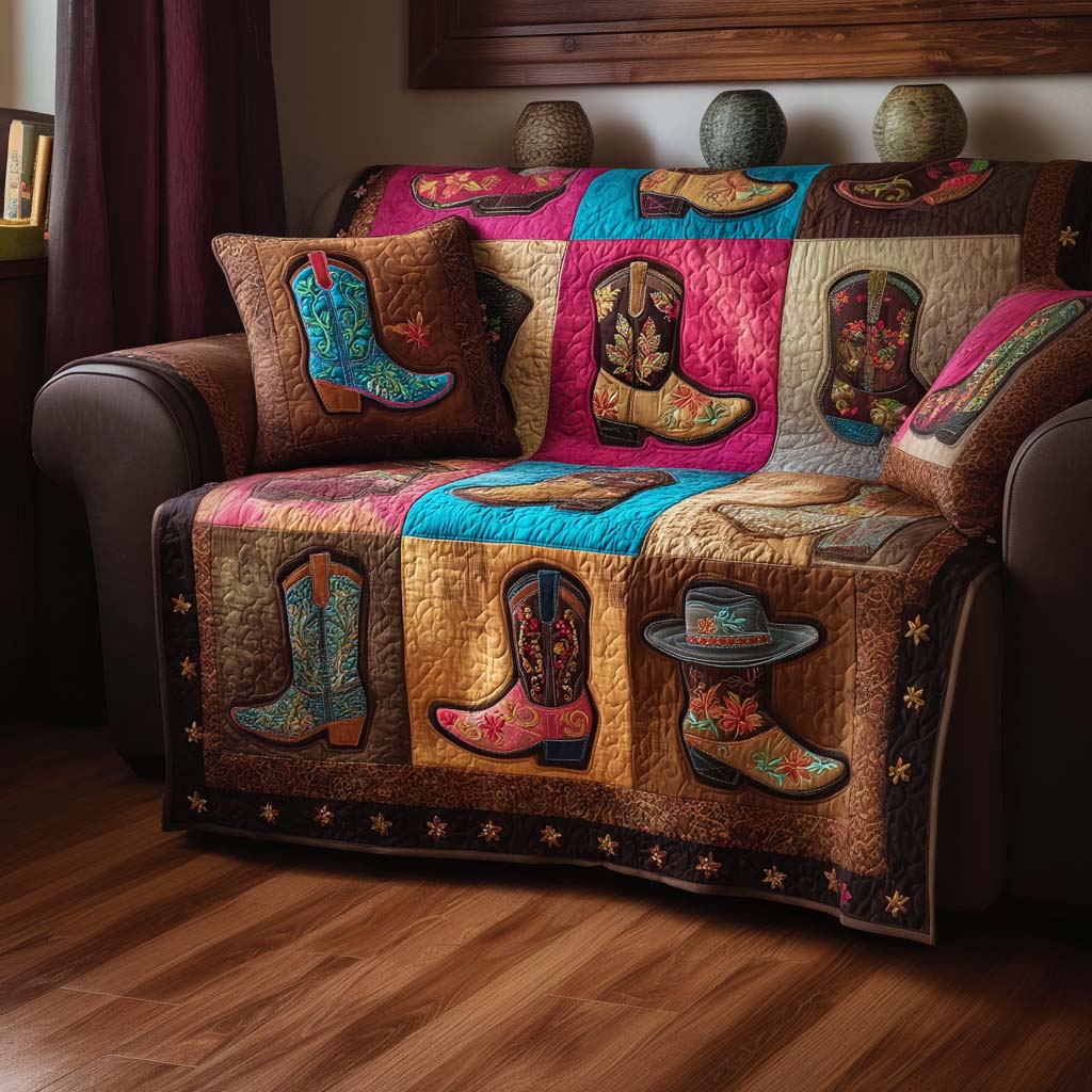 Saddle Up Quilted Sofa Cover Western Style Couch Covers Xmas Presents for Cowboy Lovers