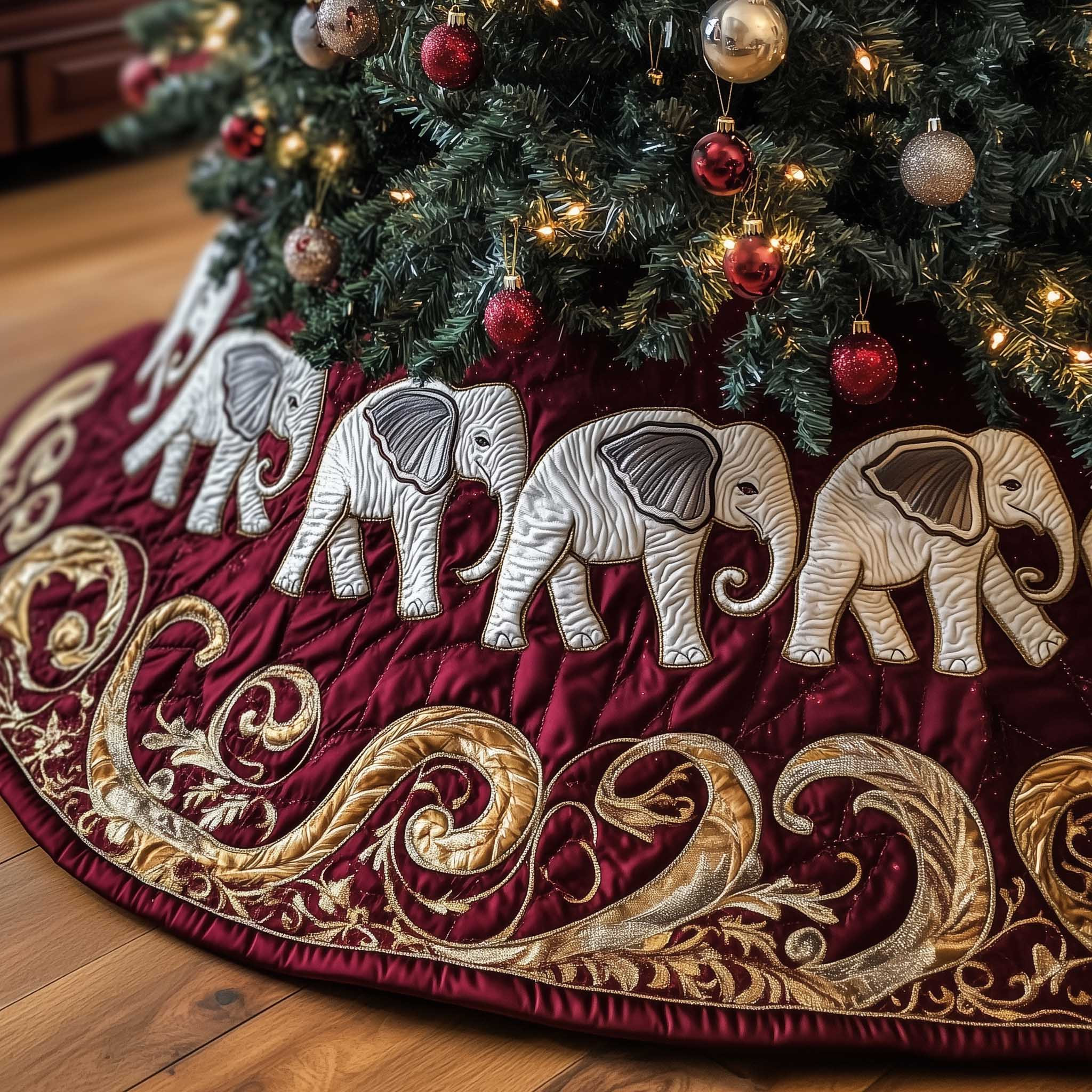 Safari Holiday Quilted Tree Skirt Christmas Home Decor Cute Gift For Elephant Lovers