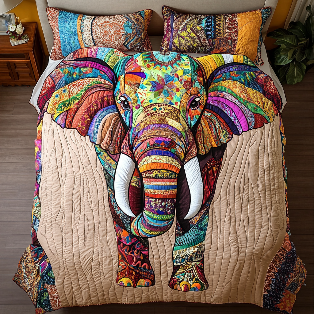 Safari Spirit Quilted Bedding Set Bed Decorations Gifts For Elephant Lovers