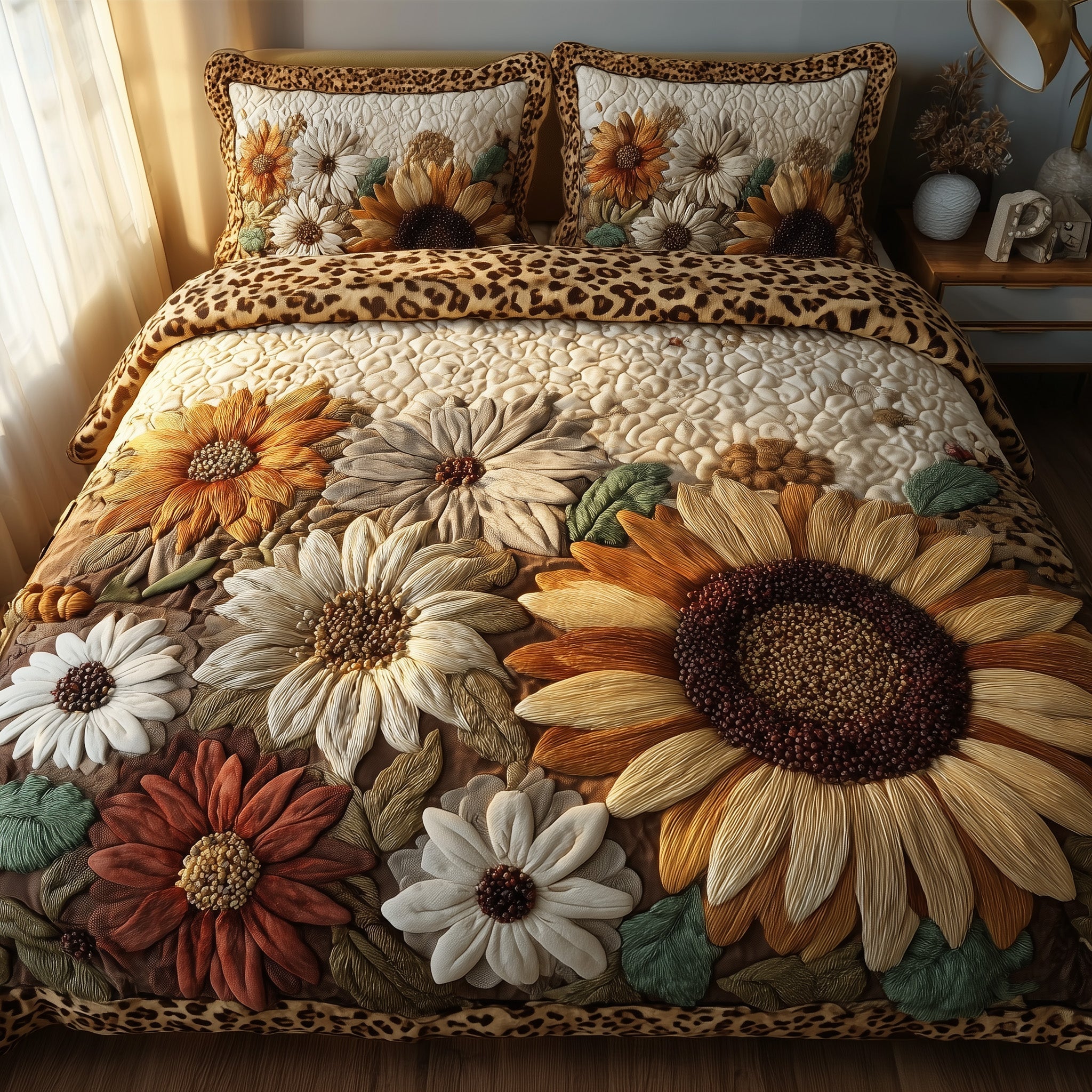 Safari Sunflower Quilted Bedding Set Classic Style