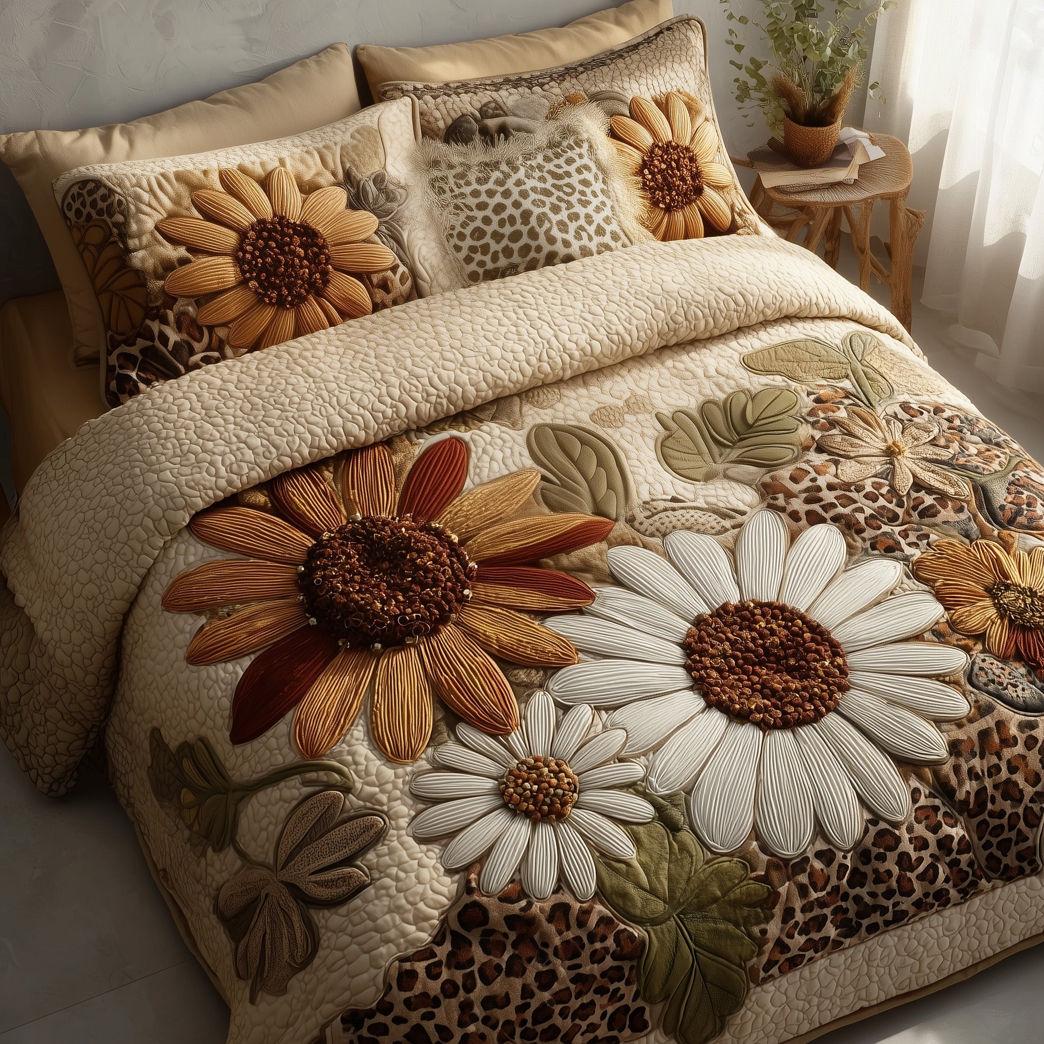 Safari Sunflower Quilted Bedding Set Duvet Cover Bedspread Christmas Gifts For Men That Have Everything