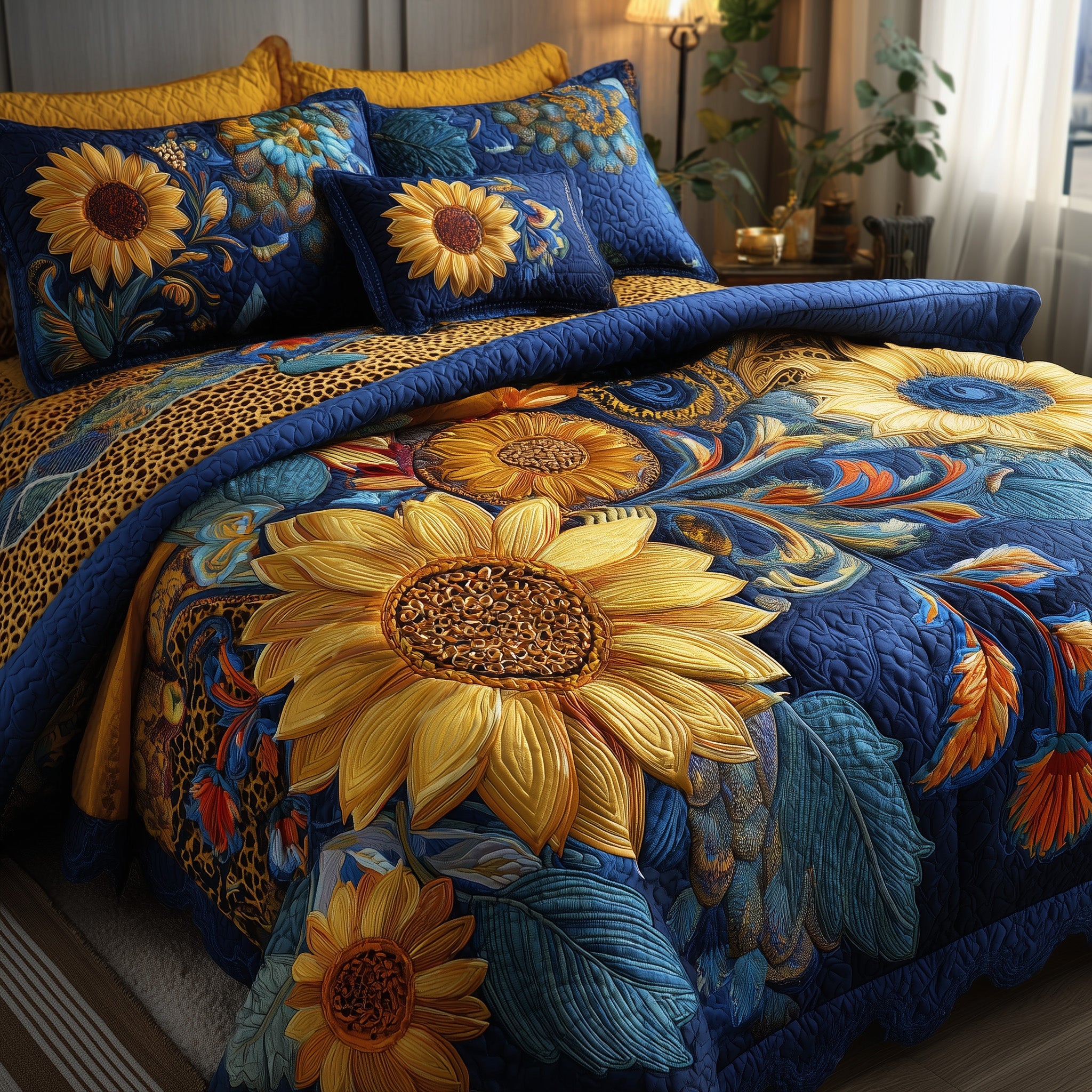 Safari Sunflower Quilted Bedding Set Duvet Cover Bedspread Top 2024 Christmas Gifts